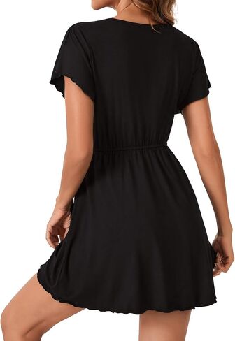 Rooscier Women's Sexy Lace Nightdress Batwing Sleeves V Neck Nightgown Babydoll Sleepwear in Saudi Arabia