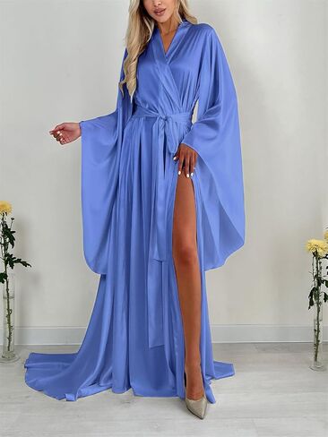 Satin Floor Length Robes for Women Lace Bride Kimono Nightgown Silk Bridesmaid Robes Wedding Party Sleepwear Dress in Kuwait