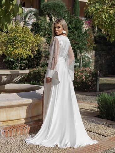 Satin Floor Length Robes for Women Lace Bride Kimono Nightgown Silk Bridesmaid Robes Wedding Party Sleepwear Dress in Kuwait
