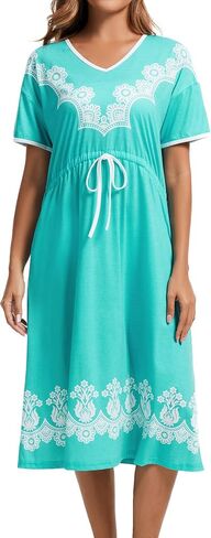 Womens House Dresses with Pockets Moo Moo Nightgown Short Sleeve Mumu Dress Lounge Cotton Floral Print Sleepwear in Saudi Arabia