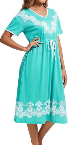 Womens House Dresses with Pockets Moo Moo Nightgown Short Sleeve Mumu Dress Lounge Cotton Floral Print Sleepwear in Saudi Arabia