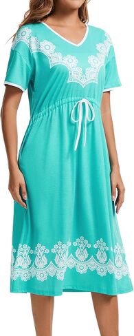 Womens House Dresses with Pockets Moo Moo Nightgown Short Sleeve Mumu Dress Lounge Cotton Floral Print Sleepwear in Saudi Arabia