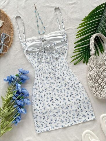 Milumia Women's Summer Ditsy Floral Mini Dress Backless Tie Short Sun Dresses in Saudi Arabia