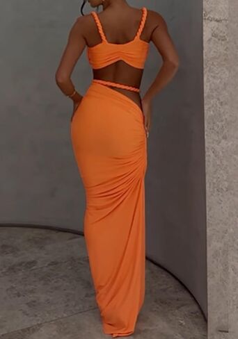 shinfy womens Summer Summer اثنين من قطعتين Maxi Skirts Sexy Corset Top Ruched Long Skirt Beach Dress 2 قطعة نادي ملابس in Kuwait