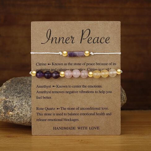 Handmade Chakra Crystal Beaded Bracelet with Wish Card Adjustable Amethyst Tiger Eye Spiritual Anxiety Relief Stone Beaded Braide Bracelet for Women Yoga Meditation Relax Anxiety Jewelry in Saudi Arabia