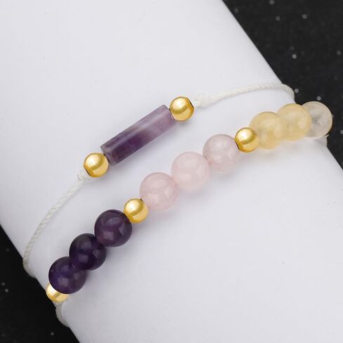 Handmade Chakra Crystal Beaded Bracelet with Wish Card Adjustable Amethyst Tiger Eye Spiritual Anxiety Relief Stone Beaded Braide Bracelet for Women Yoga Meditation Relax Anxiety Jewelry in Saudi Arabia