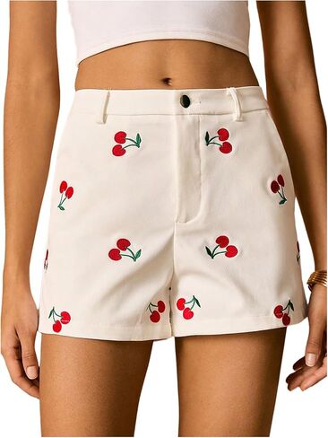 MakeMeChic Women's Cherry Shorts Straight Leg Summer Shorts with Pocket in Kuwait