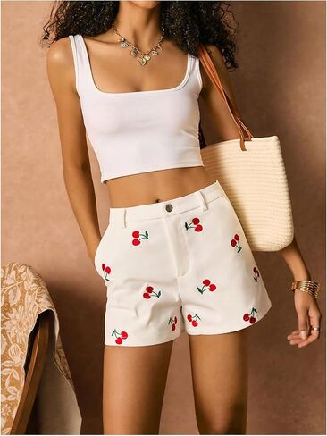 MakeMeChic Women's Cherry Shorts Straight Leg Summer Shorts with Pocket in Kuwait