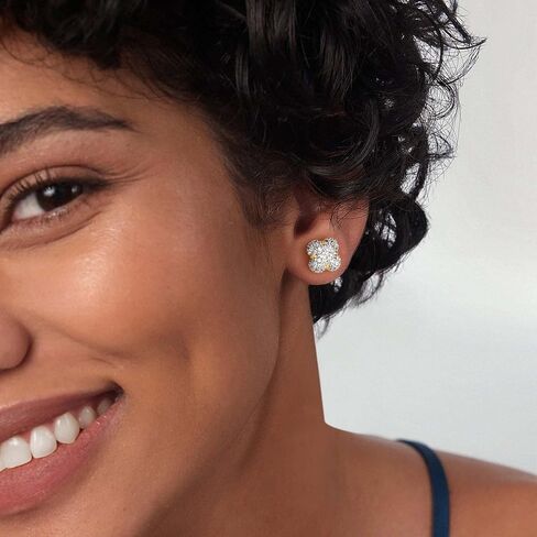 Gold Stud Earrings for Women 14K Gold Plated S925 Sterling Silver Post Hypollergenic Cubic Zirconia Oval Earrings Gold Jewelry in Saudi Arabia