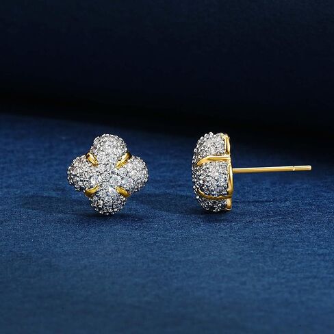 Gold Stud Earrings for Women 14K Gold Plated S925 Sterling Silver Post Hypollergenic Cubic Zirconia Oval Earrings Gold Jewelry in Saudi Arabia