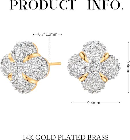Gold Stud Earrings for Women 14K Gold Plated S925 Sterling Silver Post Hypollergenic Cubic Zirconia Oval Earrings Gold Jewelry in Saudi Arabia