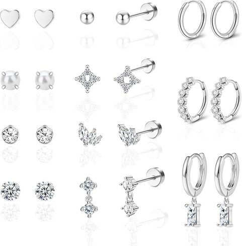 Staligue Tiny Hypoallergenic Surgical Steel Earrings for Women Men 14K Gold Plated Flat Back Stud Earrings for Sensitive Ears 20G Gold Flatback Stud Hoop Cartilage Earring Set for Multiple Piercing in Saudi Arabia
