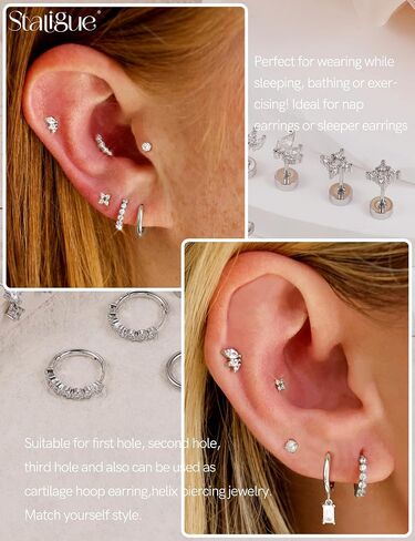 Staligue Tiny Hypoallergenic Surgical Steel Earrings for Women Men 14K Gold Plated Flat Back Stud Earrings for Sensitive Ears 20G Gold Flatback Stud Hoop Cartilage Earring Set for Multiple Piercing in Saudi Arabia