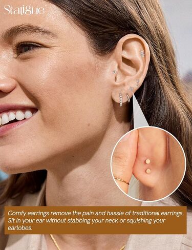 Staligue Tiny Hypoallergenic Surgical Steel Earrings for Women Men 14K Gold Plated Flat Back Stud Earrings for Sensitive Ears 20G Gold Flatback Stud Hoop Cartilage Earring Set for Multiple Piercing in Saudi Arabia