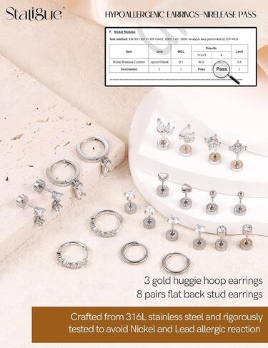 Staligue Tiny Hypoallergenic Surgical Steel Earrings for Women Men 14K Gold Plated Flat Back Stud Earrings for Sensitive Ears 20G Gold Flatback Stud Hoop Cartilage Earring Set for Multiple Piercing in Saudi Arabia