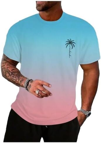 Floerns Men's Summer Streetwear Causal T Shirts Ombre Tropical Print Crewneck Short Sleeve Tee Shirts Tops in Saudi Arabia