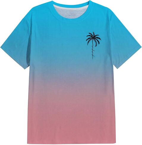 Floerns Men's Summer Streetwear Causal T Shirts Ombre Tropical Print Crewneck Short Sleeve Tee Shirts Tops in Saudi Arabia