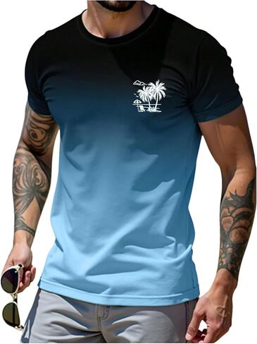 Floerns Men's Summer Streetwear Causal T Shirts Ombre Tropical Print Crewneck Short Sleeve Tee Shirts Tops in Saudi Arabia