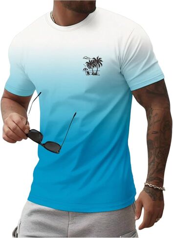 Floerns Men's Summer Streetwear Causal T Shirts Ombre Tropical Print Crewneck Short Sleeve Tee Shirts Tops in Saudi Arabia