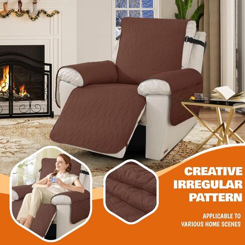 XINEAGE 100% Waterproof Recliner Chair Covers with Elastic Straps, Nonslip Reclining Couch Covers Washable Recliner Couch Cover with Pockets Furniture Protector for Pets Dogs (Coffee, 23") in Kuwait
