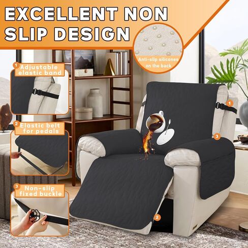 XINEAGE 100% Waterproof Recliner Chair Covers with Elastic Straps, Nonslip Reclining Couch Covers Washable Recliner Couch Cover with Pockets Furniture Protector for Pets Dogs (Coffee, 23") in Kuwait
