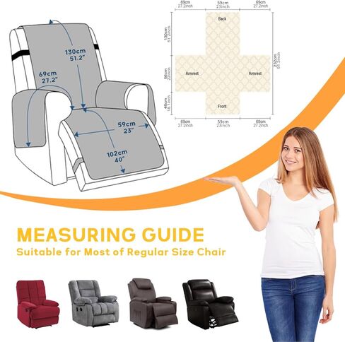 XINEAGE 100% Waterproof Recliner Chair Covers with Elastic Straps, Nonslip Reclining Couch Covers Washable Recliner Couch Cover with Pockets Furniture Protector for Pets Dogs (Coffee, 23") in Kuwait