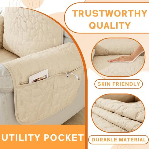 XINEAGE 100% Waterproof Recliner Chair Covers with Elastic Straps, Nonslip Reclining Couch Covers Washable Recliner Couch Cover with Pockets Furniture Protector for Pets Dogs (Coffee, 23") in Kuwait