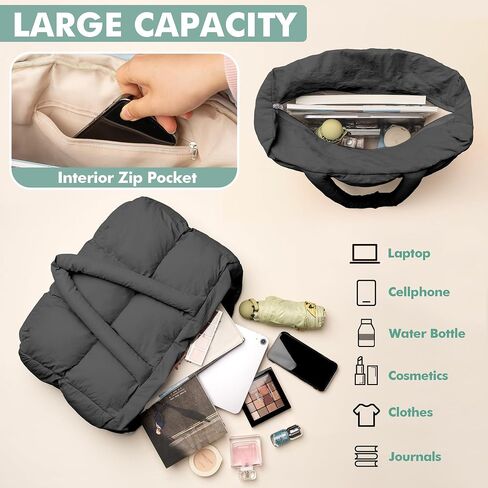 Puffer Tote Bag for Women, Large Quilted Puffy Handbag Lightweight Satchel Purse for Work Travel Gym Shop in Saudi Arabia