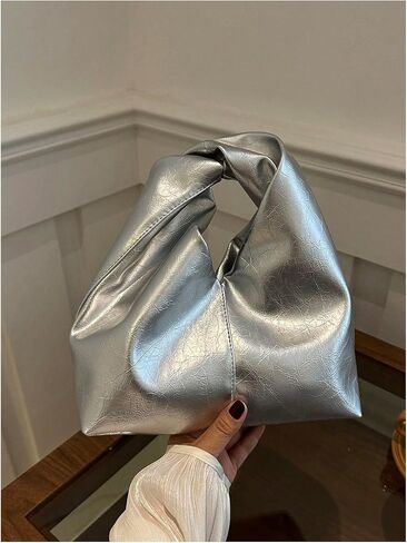 GORGLITTER Women's Clutch Bags Metallic Twist Ruched Top Handle Bag PU Leather Handbags in Saudi Arabia