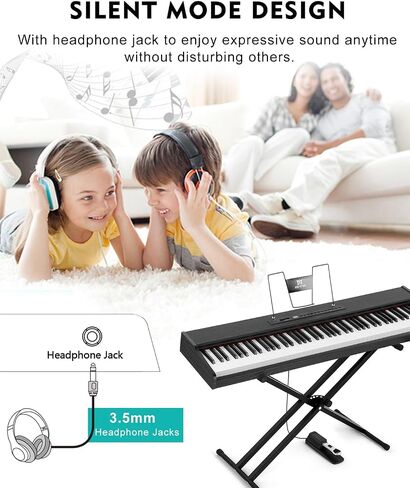 MUSTAR Digital Piano 88 Key Weighted with Stand, 88 Key Semi Weighted Keyboard Piano MEP-1100, Electric Piano Keyboard 88 Keys for Beginners, 2x25W Stereo Speakers, Case, Sustain Pedal, ABS, Black in Kuwait