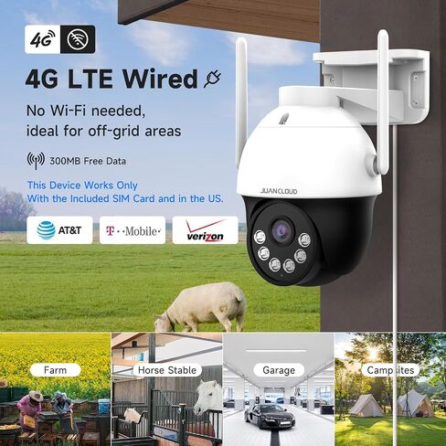 كاميرا أمان خلوية 4G LTE بدقة 4 ميجابكسل بدون WiFi، تعمل بالطاقة الشمسية 18000 مللي أمبير في الساعة، تتضمن بطاقة SD وSIM خارجية، 2K Live 360 ​​درجة، رؤية ليلية ملونة، تنبيهات الحركة وصفارات الإنذار in Kuwait