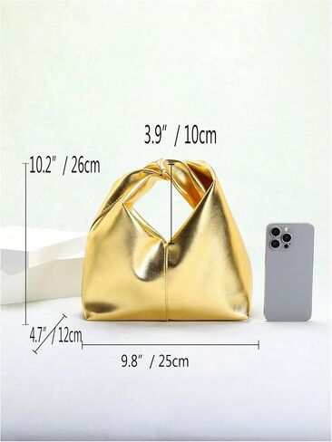 GORGLITTER Women's Clutch Bags Metallic Twist Ruched Top Handle Bag PU Leather Handbags in Saudi Arabia