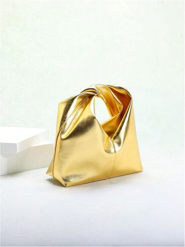 GORGLITTER Women's Clutch Bags Metallic Twist Ruched Top Handle Bag PU Leather Handbags in Saudi Arabia