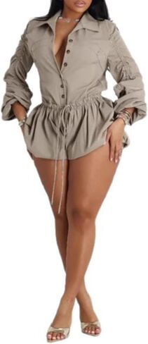 Famnbro Womens Summer Rompers Long Sleeve v Neck Drapber Bubble Short Phemsuit Phembuit One Piece Club Outfits in Kuwait