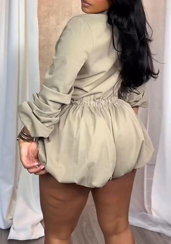 Famnbro Womens Summer Rompers Long Sleeve v Neck Drapber Bubble Short Phemsuit Phembuit One Piece Club Outfits in Kuwait
