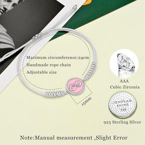 JENDEAR SHINE 925 Silver Bracelet for Women, Enamel Pendant with Adjustable Handmade Rope Chain, Birthday Gift for Women in Kuwait