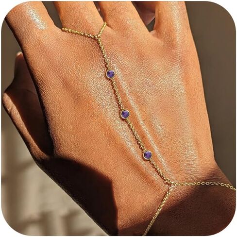 Gold Bracelets for Women, Hand Chain Trendy Birthstone Ring Bracelet Cubic Zirconia 14K Gold Plated Gold Jewelry Non Tarnish Summer Adjustable Body Chains Jewelry for Her Gifts in Saudi Arabia