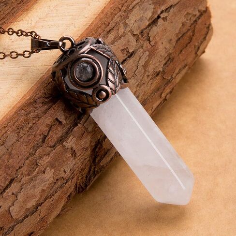 Bivei Retro Brass Brass Chakra Netclace Stenaxagonal Prism Gemstone Quartz Crystal Stone Stone in Kuwait