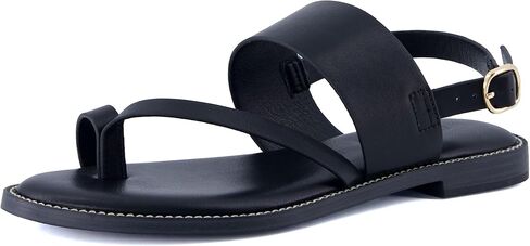 CUSHIONAIRE Leader Women’s Strappy Sandal – Premium Faux Leather Toe Loop Flat with Adjustable Ankle Strap & Cushioned Footbed in Saudi Arabia