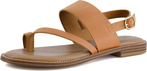 CUSHIONAIRE Leader Women’s Strappy Sandal – Premium Faux Leather Toe Loop Flat with Adjustable Ankle Strap & Cushioned Footbed in Saudi Arabia