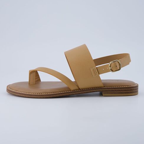 CUSHIONAIRE Leader Women’s Strappy Sandal – Premium Faux Leather Toe Loop Flat with Adjustable Ankle Strap & Cushioned Footbed in Saudi Arabia