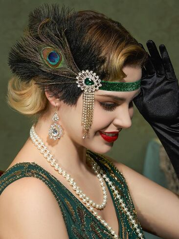 SWEETV 1920s Flapper Accessories Set for Women, Roaring 20s Great Gatsby Headband Flapper Costume Accessories 070409 in Saudi Arabia