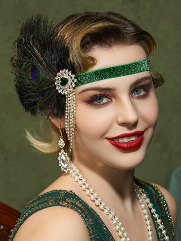SWEETV 1920s Flapper Accessories Set for Women, Roaring 20s Great Gatsby Headband Flapper Costume Accessories 070409 in Saudi Arabia