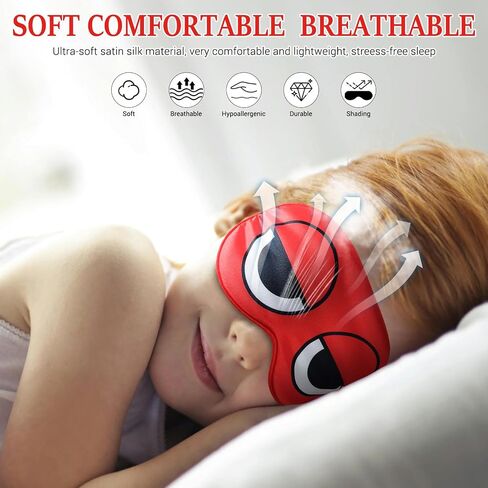 Silk Sleep Mask Cartoon Red Blindfold Eye Mask Adjustable Travel Mask Eyeshade for Sleep Over Slumber Pajama Party Supplies Birthday Gifts for Boys Girls Men Women in Saudi Arabia