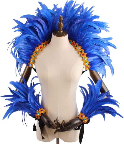 Crystal Brick Feather Shawl and 1 Pair of Wrist Cuffs and 1 Headpiece for Mardi Gras Cape Costumes Accessories in Kuwait
