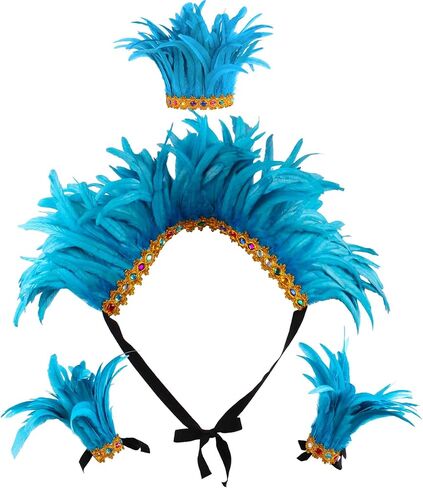 Crystal Brick Feather Shawl and 1 Pair of Wrist Cuffs and 1 Headpiece for Mardi Gras Cape Costumes Accessories in Kuwait