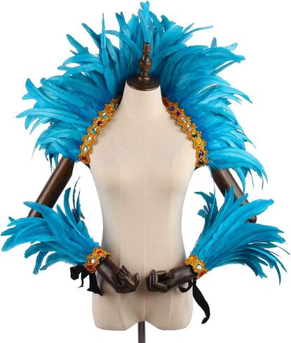 Crystal Brick Feather Shawl and 1 Pair of Wrist Cuffs and 1 Headpiece for Mardi Gras Cape Costumes Accessories in Kuwait