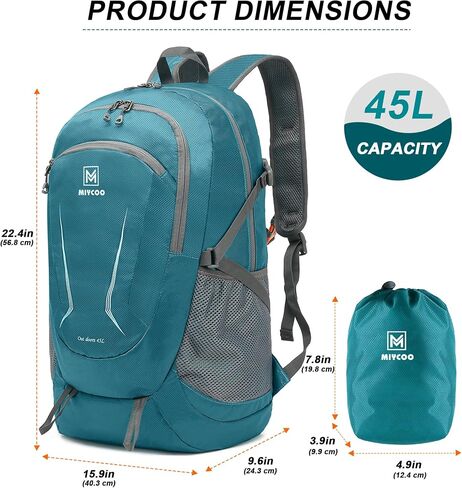 MIYCOO Lightweight Backpack for Men Women Foldable Packable Hiking Travel Backpack Outdoor Camping Waterproof Daypack 45L Grey, Large in Saudi Arabia
