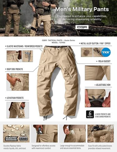 CQR Men's Military Cargo Pants, Water Resistant Ripstop Army Combat Tactical Pants, Outdoor Hunting Hiking EDC Work Pants in Saudi Arabia