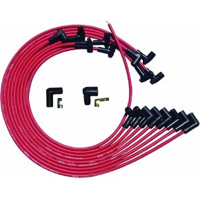 Moroso 52028 Ultra Series Red Spark Plug Wires, Small Block Chevy, Under Header Routing, 90 Degree plug Ends, HEI Distributor